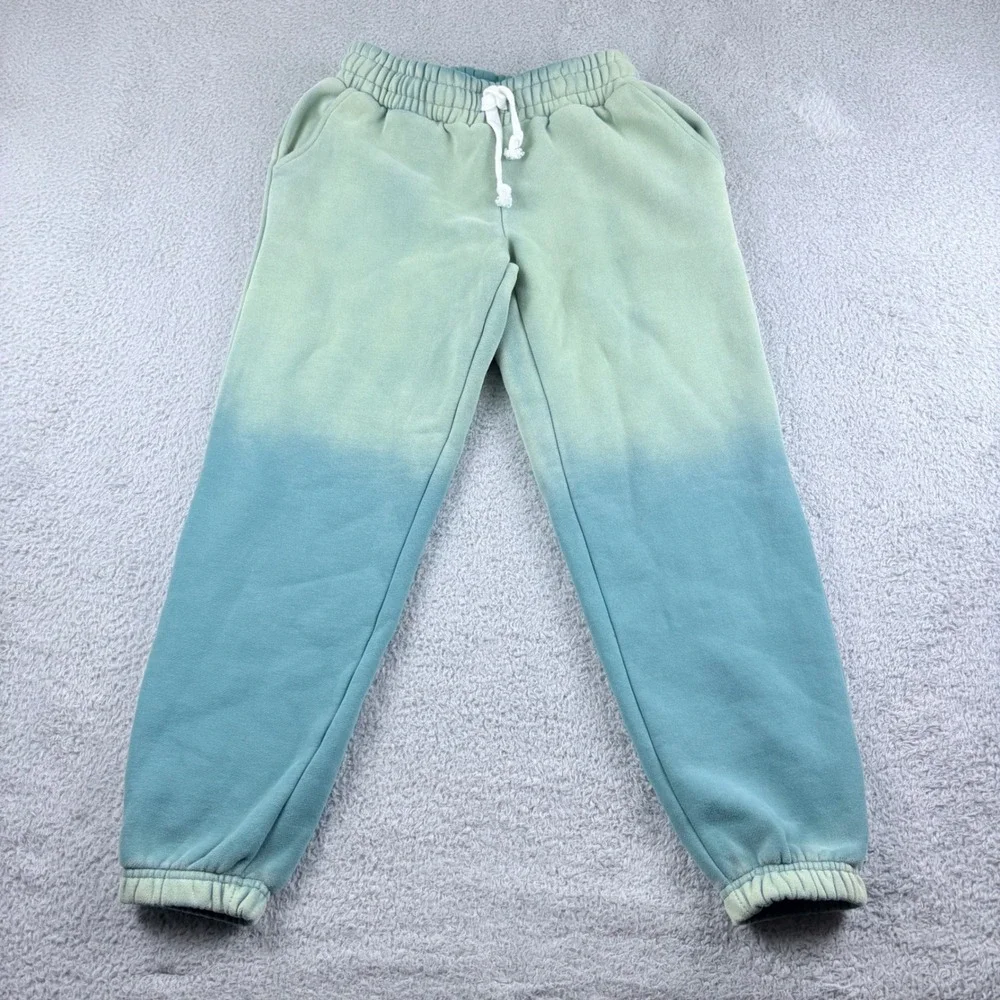 KatieJ NYC Emma Oversized Washed Sweatpants TWEEN XL Green Blue Ombre Dip Dye